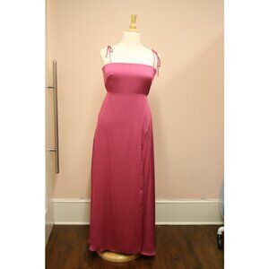 NWT Dessy Long Satin Bridesmaid Dress Slit Tea Rose (Magenta) Size Large